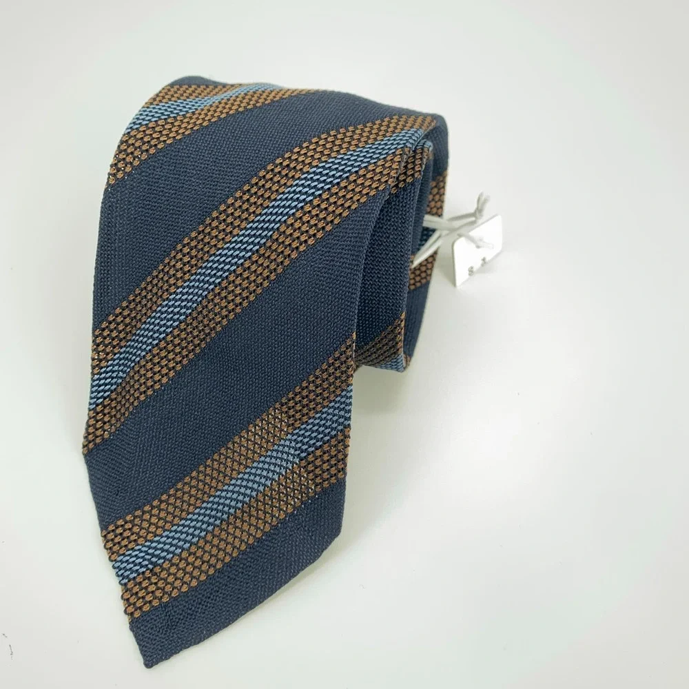 Eton Tie Mens One Size Blue Brown Striped Silk Luxury Classic Necktie Italy Made